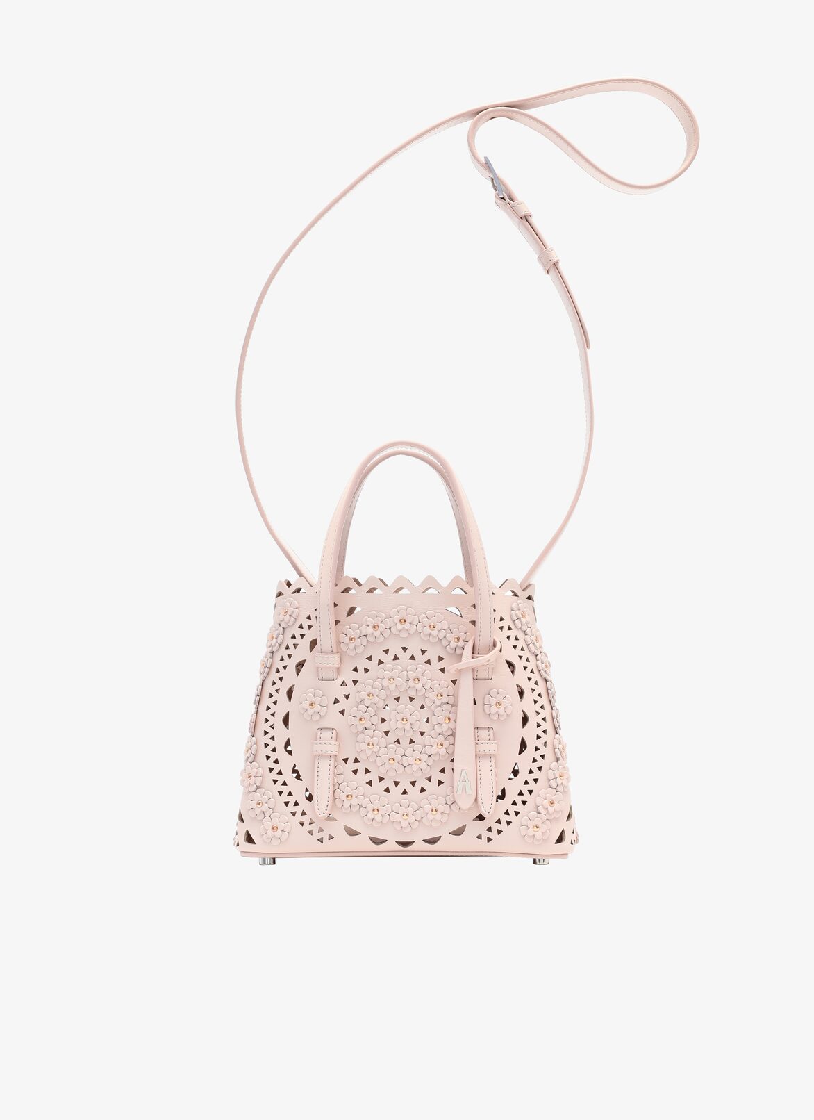 MINA MINI CUIR LUX NEW VIENNE FLEUR GALET ALAÏA GRAY  MINA MINI CUIR LUX NEW VIENNE FLEUR GALET